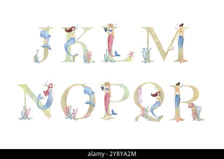 Lettres de mer aquarelle. Illustration de Vecteur
