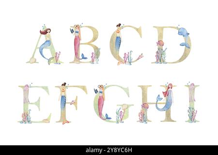 Lettres de mer aquarelle. Illustration de Vecteur