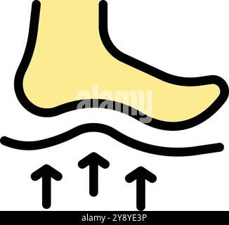 Pied humain marchant sur une semelle orthopédique montrant les points de distribution de pression sous forme de flèches vers le haut Illustration de Vecteur