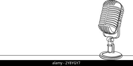 dessin simple ligne continu du microphone de studio, illustration vectorielle d'art au trait Illustration de Vecteur