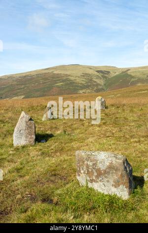 Les cercles de pierres de Burnmoor perchés sur de hautes landes, datent d'environ 2000 av. J.-C., Burnmoor près de Boot, Eskdale Banque D'Images