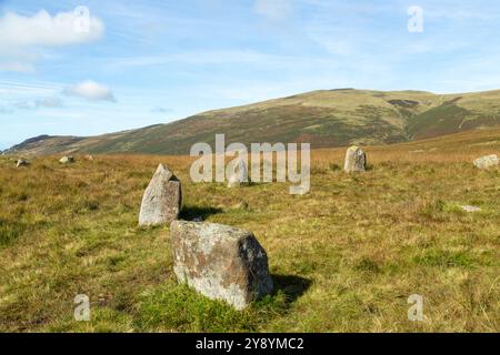 Les cercles de pierres de Burnmoor perchés sur de hautes landes, datent d'environ 2000 av. J.-C., Burnmoor près de Boot, Eskdale Banque D'Images