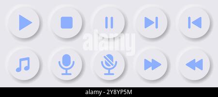 Il s'agit d'un ensemble élégant et moderne de boutons de contrôle multimédia conçus pour une lecture audio et vidéo transparente Illustration de Vecteur