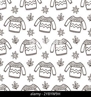 Pull tricoté chaud motif sans couture Doodle Illustration de Vecteur