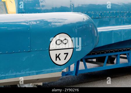 Détail du Bluebird K7 de Donald Campbell exposé au Samlesbury Hall, Lancashire. Banque D'Images