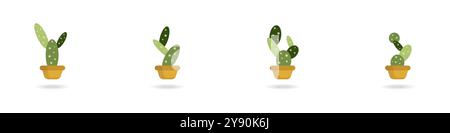 Icônes vectorielles cacti définies. Succulentes de cactus verts mignons. Plante décorative exotique. Petits cactus dans des pots ensemble. Plante avec vecteur d'épines. Plantes vertes du désert. Illustration de Vecteur