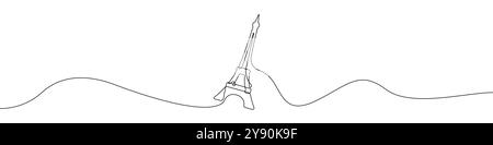 Vecteur de dessin continu de ligne d'icône de tour Eiffel. Fond vectoriel d'icône de tour Eiffel d'une ligne. Icône de la tour Eiffel France. Contour continu d'un Illustration de Vecteur