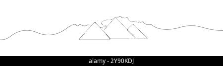 Arrière-plan vectoriel d'icône pyramides d'une ligne. Icône montagnes. Contour continu d'une icône de montagne. Illustration de Vecteur