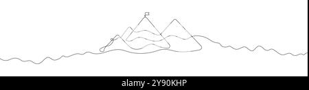 Arrière-plan vectoriel d'icône pyramides d'une ligne. Icône montagnes. Contour continu d'une icône de montagne. Illustration de Vecteur