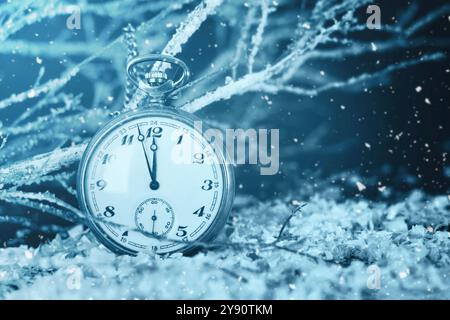 Horloge de minuit. Compte à rebours du nouvel an Banque D'Images