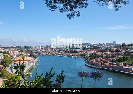 Les villes de Porto (à gauche) et Vila Nova de Gaia (à droite) séparées par le fleuve Douro (Rio Douro), vues depuis les jardins de Palácio de cristal, Portugal. Banque D'Images