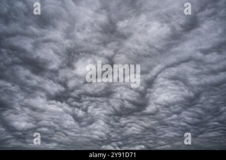 Formation spectaculaire de nuages, remplissage de format, ondulé, extrêmement structuré, couverture nuageuse fermée, base de nuages, district de Constance, Bade-Wuertemberg, Germa Banque D'Images