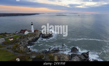 Vue aérienne Portland Head Lighthouse tower État du Maine Banque D'Images