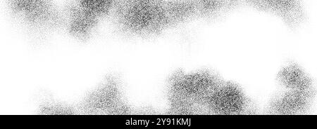 Texture dégradé pointillée nuage de fumée. Fond de grain de fumée de fluide grunge. Fond d'écran de travail à points de brume de bruit graveleux. Points noirs et blancs, taches, particules de sable, superposition de granules. Fond gris vectoriel Illustration de Vecteur