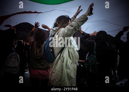 Buenos Aires, Buenos Aires, Argentine. 8 octobre 2024. À l'occasion du premier anniversaire de l'aggravation du génocide en Palestine par l'État sioniste d'Israël, un acte d'unité a été organisé sur la Plaza de Mayo. En collaboration avec des organisations de la communauté palestinienne et arabe (crédit image : © Daniella Fernandez Realin/ZUMA Press Wire) USAGE ÉDITORIAL SEULEMENT! Non destiné à UN USAGE commercial ! Crédit : ZUMA Press, Inc/Alamy Live News Banque D'Images