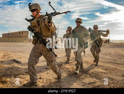 Les Marines américains avec le 1er bataillon, le 25e régiment de Marines, la 4e division de Marines, marchent jusqu'au rang 220 pendant l'exercice d'entraînement intégré 5-19 au corps des Marines Banque D'Images