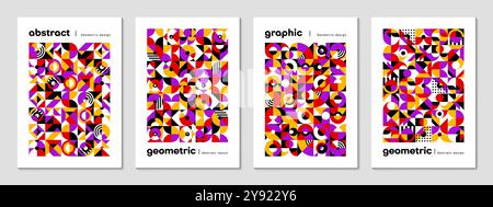 Modèles d'affiche géométrique moderne abstrait de couleurs et de formes, fond vectoriel. Bannières Web, affiches et couvertures de livres avec en-têtes et conception de motifs géométriques abstraits d'éléments de mosaïque à la mode Illustration de Vecteur