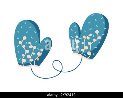 Moufles bleues avec motif et chaîne objet vectoriel plat Illustration de Vecteur