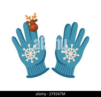 Gants d'hiver avec flocons de neige et objet vectoriel plat de cerf Illustration de Vecteur