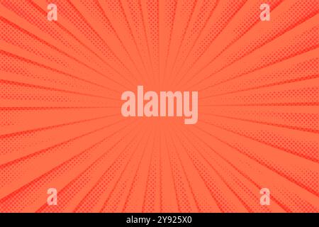 Fond de bande dessinée orange. Toile de fond de dessin animé pop art. Motif d'effet demi-ton. Texture anime amusante. Style manga Starburst bg. Marquer le gradient radial de popart Illustration de Vecteur