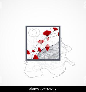 Fond de nature abstraite. Fleurs de coquelicot rouge dans un cadre. Vecteur dessiné à la main. Illustration de Vecteur