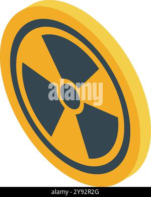 Signe jaune rond montrant l'icône isométrique du symbole de rayonnement isolé sur fond blanc Illustration de Vecteur