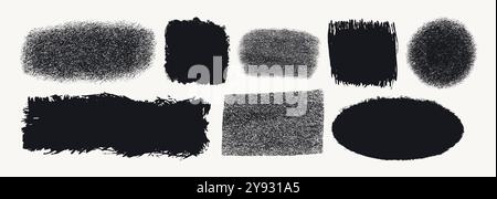 Ensemble de formes rectangulaires avec texture rugueuse. Figurines carrées noires de style grunge avec bordure déchirée. Silhouette de teinte de peinture vintage collage de vecteur noir Illustration de Vecteur
