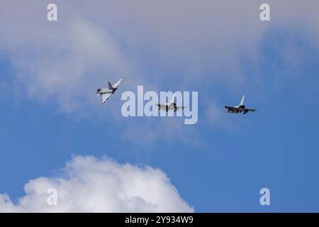 Un vol de l'Eurofighter EF-2000 Typhoon FGR4 (REG : ZK376) de la Royal Air Force lors d'un rodage et d'une pause avant d'atterrir pour un arrêt technique. Banque D'Images