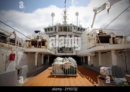 À bord du Kirkella. Le Kirkella est un chalutier congélateur britannique de morue et d'églefin basé à Kingston upon Hull, en Angleterre. Kirkella a fourni environ Banque D'Images