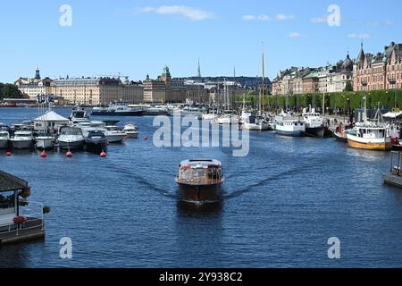 Stockholm, Suède - 30 juillet 2024 : un front de mer de Stockholm. Banque D'Images