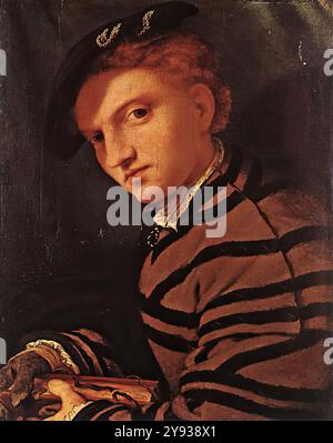 LOTTO, Lorenzo (né vers 1480, Venezia, d. 1556, Loreto) jeune homme avec Livre 1525-26 huile sur bois, 35 x 28 cm Civiche Raccolte d'Arte, Milan --- mots-clés : ------------- Auteur : LOTTO, Lorenzo titre : Young man with Book Time-line : 1501-1550 École : Italian forme : Painting type : Portrait Banque D'Images