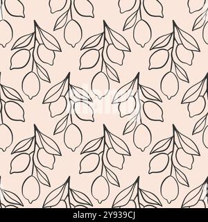 Motif sans couture d'esquisse dessinée à la main de branche de citron Illustration de Vecteur