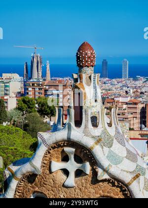 Parc Guell, Patrimoine mondial de l'UNESCO, Barcelone, Catalogne, Espagne, Europe Banque D'Images