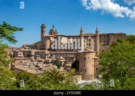 Panorama de la cathédrale, Palazzo Ducale et centre historique, site du patrimoine mondial de l'UNESCO, Urbino, Marche, Italie, Europe Banque D'Images