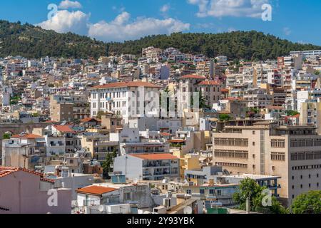 Vue de la ville de Kavala, Dimos Kavalas, Macédoine orientale et Thrace, Golfe de Thasos, Golfe de Kavala, mer de Thrace, Grèce, Europe Banque D'Images