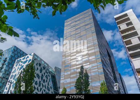 Vue de l'architecture contemporaine dans la zone Code-barres par une journée ensoleillée, Oslo, Norvège, Scandinavie, Europe Banque D'Images