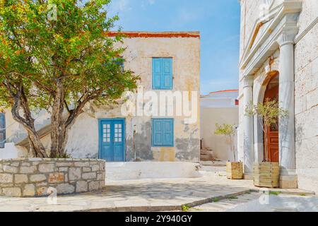 Vieille ville, île de Halki, îles du Dodécanèse, îles grecques, Grèce, Europe Banque D'Images