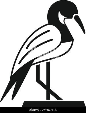 Simple logo vectoriel noir et blanc d'un oiseau ibis égyptien debout sur un perchoir Illustration de Vecteur