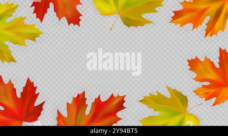 Fond de feuilles d'érable d'automne. Cadre d'automne avec des feuilles d'érable réalistes sur fond transparent. Illustration vectorielle Illustration de Vecteur