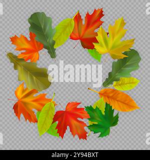 Couronne de feuilles d'automne. Composition ronde d'érable, feuilles d'automne de chêne sur fond transparent. Illustration vectorielle Illustration de Vecteur