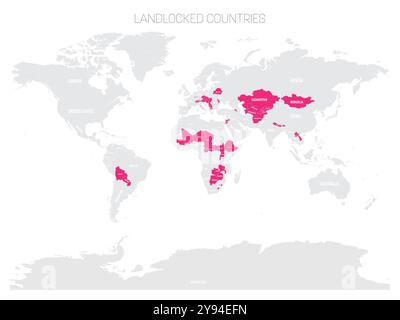 Carte politique du monde avec les pays enclavés marqués. Illustration de Vecteur