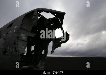 Photo de paysage sur l'Islande, naufrage de l'avion DC-3 sur Sólheimasandur Banque D'Images