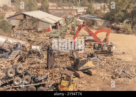 Asheville, États-Unis. 07 octobre 2024. Les destructions causées par l'ouragan Hélène se poursuivent plus d'une semaine après la tempête meurtrière à Asheville, Caroline du Nord, le lundi 7 octobre 2024. (Photo de Cristina Matuozzi/Sipa USA) crédit : Sipa USA/Alamy Live News Banque D'Images