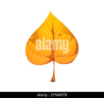 Feuillage vecteur de bande dessinée de feuille de bouleau d'automne, feuille d'arbre tombée de couleur jaune-brun avec tige et veines. Objet botanique naturel isolé capture l'essence de la nature forestière et la beauté de la saison d'automne Illustration de Vecteur
