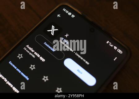 8 octobre 2024, Brésil. Dans cette illustration photo, le logo de l'application X (Twitter) est affiché sur l'écran d'un smartphone Banque D'Images
