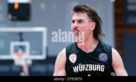 Wuerzbourg, Allemagne. 08 octobre 2024. IM Bild : Zachary Seljaas (paniers de Wuerzburg, 1), Jubel 08.10.2024, FIT/One Wuerzburg paniers v. KK Igokea, Ligue des champions de basket-ball, 2. Spieltag, Deutschland, Wuerzburg, tectake-Arena, crédit : dpa/Alamy Live News Banque D'Images