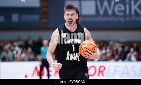 Wuerzbourg, Allemagne. 08 octobre 2024. IM Bild : Zachary Seljaas (paniers de Wuerzburg, 1), Jubel 08.10.2024, FIT/One Wuerzburg paniers v. KK Igokea, Ligue des champions de basket-ball, 2. Spieltag, Deutschland, Wuerzburg, tectake-Arena, crédit : dpa/Alamy Live News Banque D'Images