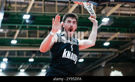 Wuerzbourg, Allemagne. 08 octobre 2024. IM Bild : Zachary Seljaas (paniers de Wuerzburg, 1), Jubel 08.10.2024, FIT/One Wuerzburg paniers v. KK Igokea, Ligue des champions de basket-ball, 2. Spieltag, Deutschland, Wuerzburg, tectake-Arena, crédit : dpa/Alamy Live News Banque D'Images