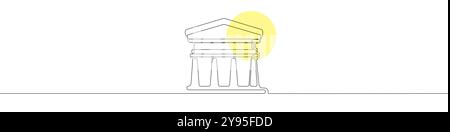 Fond de vecteur d'icône de temple d'une ligne. Bâtiment avec des colonnes icône. Contour continu d'une icône de théâtre. Illustration de Vecteur