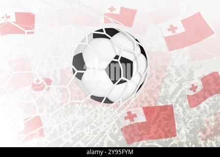 L'équipe nationale de football des Tonga a marqué un but. Balle dans le filet de but, tandis que les supporters de football agitent le drapeau des Tonga en arrière-plan. Illustration vectorielle Illustration de Vecteur